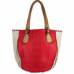 orYANY Colorblock Lyssie Double Shoulder Strap Leather Tote Whip Stitching